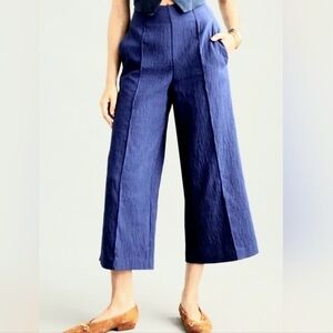 Anthropologie Maeve Preppy Blue Cotton Blend Wide Leg Ankle Pants Size 6